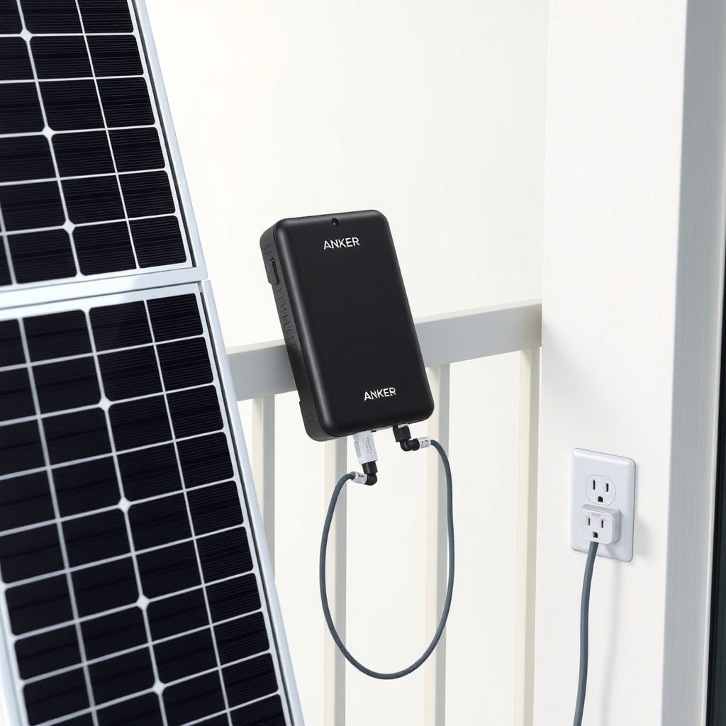 A clean photorealistic photo of the Anker Solix Solarbank 2 Pro mounted on a balcony raili