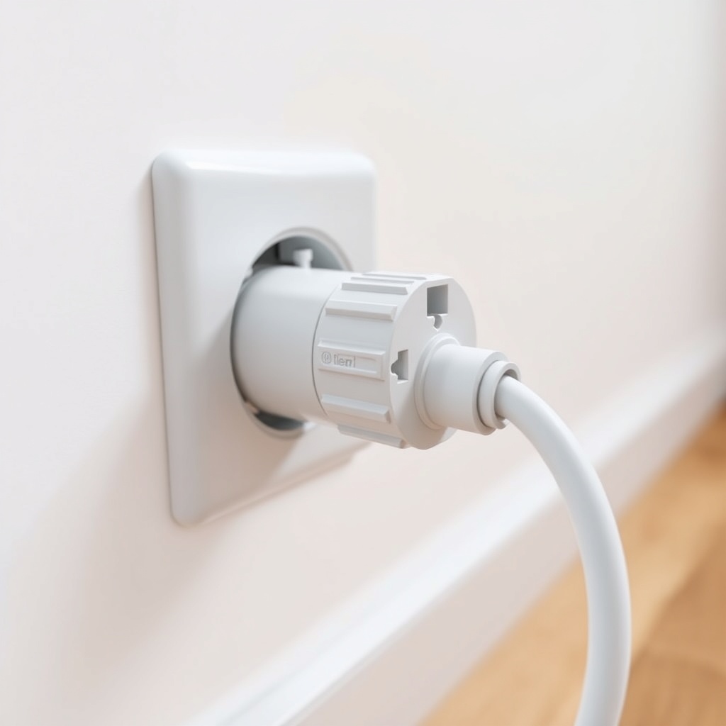 A clean photorealistic close-up photo of a white Wieland GST18 connector being plugged int