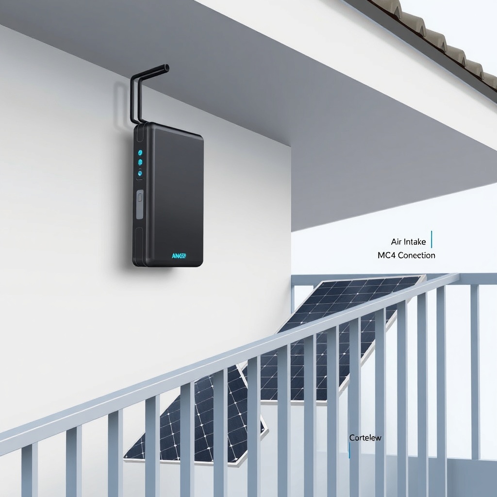 An illustration showing the Anker Solix Solarbank 2 Pro mounted vertically under a roof ov
