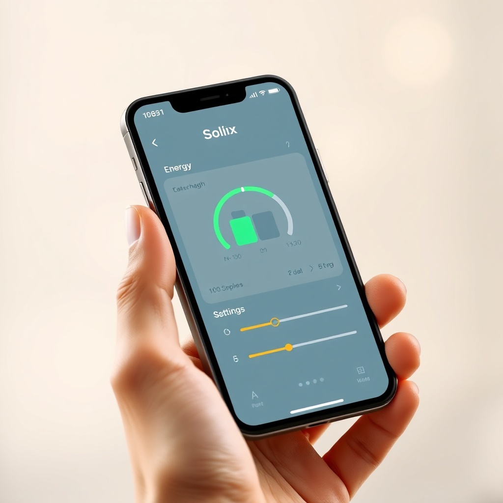 A clean photorealistic illustration of a smartphone app interface showing the Anker Solix