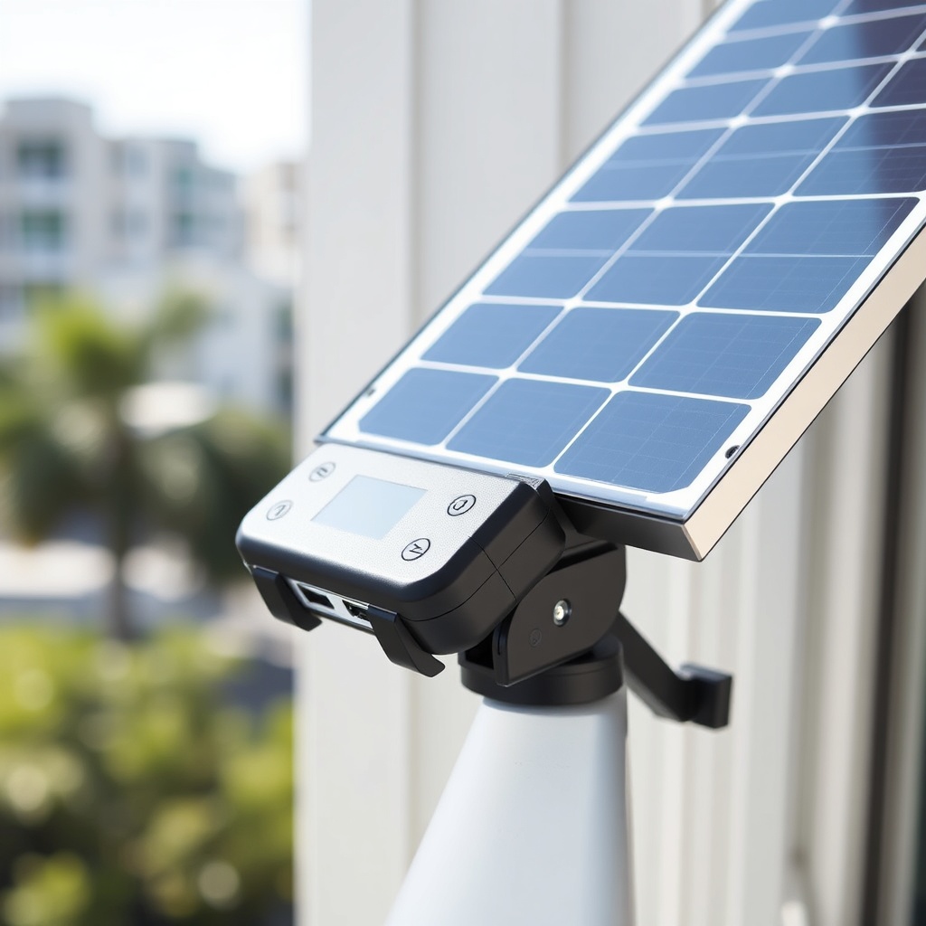 Close-up of an Anker Solix Solarbank 2 Pro mounted on a balcony railing using a clamp syst