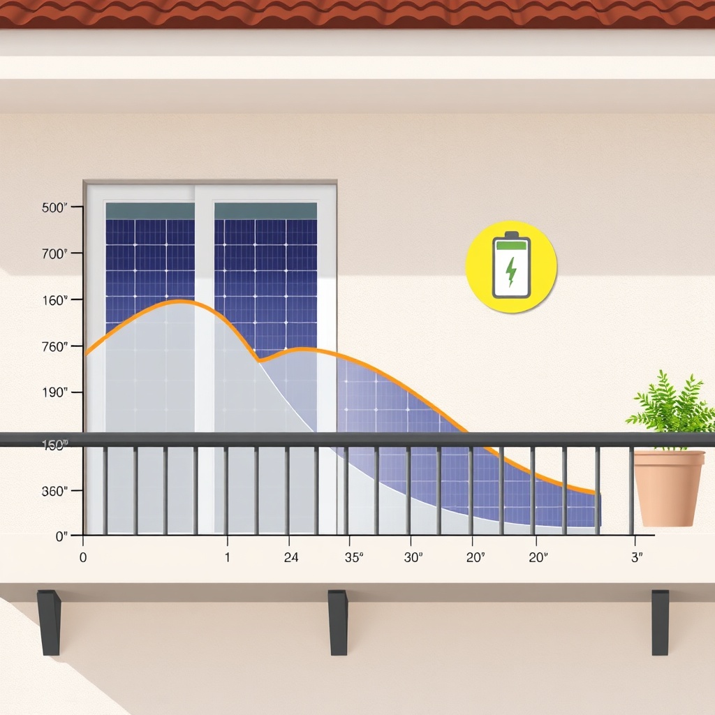 A graph-like illustration of a balcony with solar panels