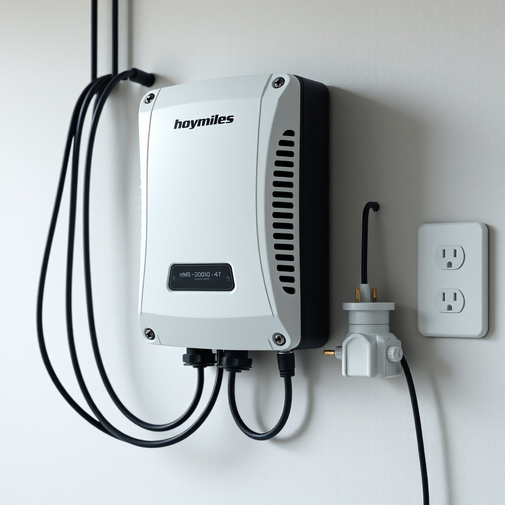 A clean photorealistic photo of a Hoymiles HMS-2000-4T mounted on a wall