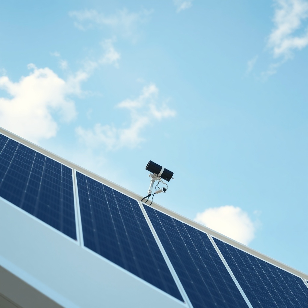 Photorealistic overhead shot of four solar panels installed on a balcony